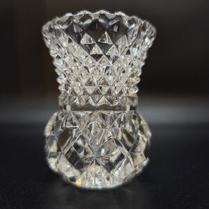 Vintage Cut Glass Toothpick Holder/Bud Vase Pineapple Pattern 2.5" Tall